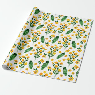 Papier Cadeau Motif d'aquarelle Jaune Fleur Jardin