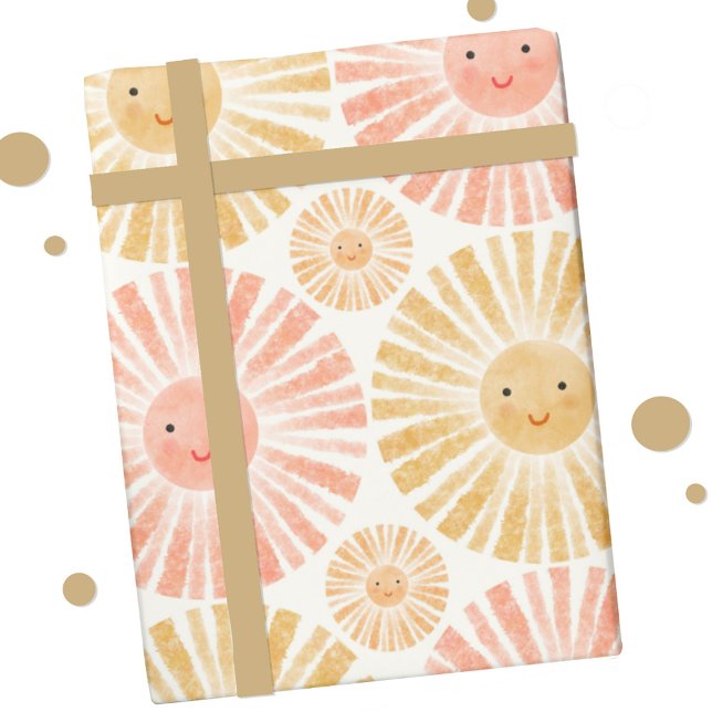 Papier Cadeau Motif d'aquarelle Little Sunshine (Happy sunshine watercolor pattern gift wrapping paper roll)