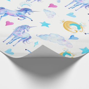 Papier Cadeau Motif d'aquarelle magique Unicorn Design Imaginair