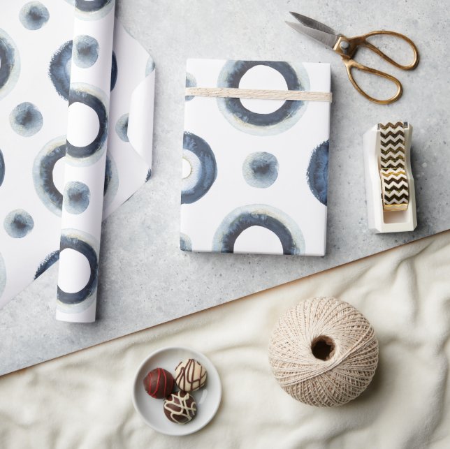 Papier Cadeau Motif d'aquarelle marbré d'or bleu (Artisanat)