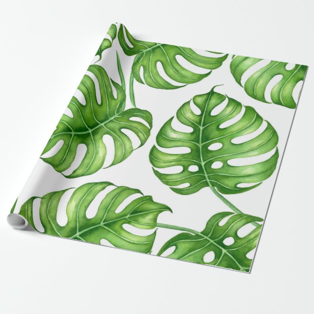 Papier Cadeau Motif d'aquarelle Monstera (Déroulé)