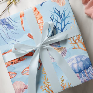 Papier Cadeau Motif d'aquarelle nautique : Coral Reef Delties