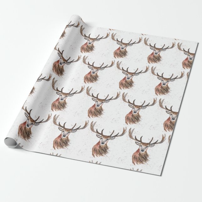 Papier Cadeau Motif d'aquarelle Noël cerf Bois Brown (Déroulé)