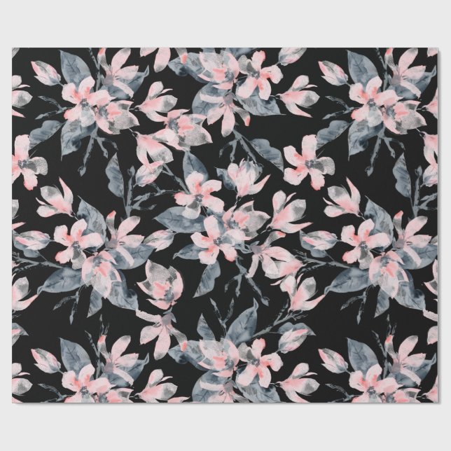Papier Cadeau Motif d'aquarelle rose et gris (Plat)