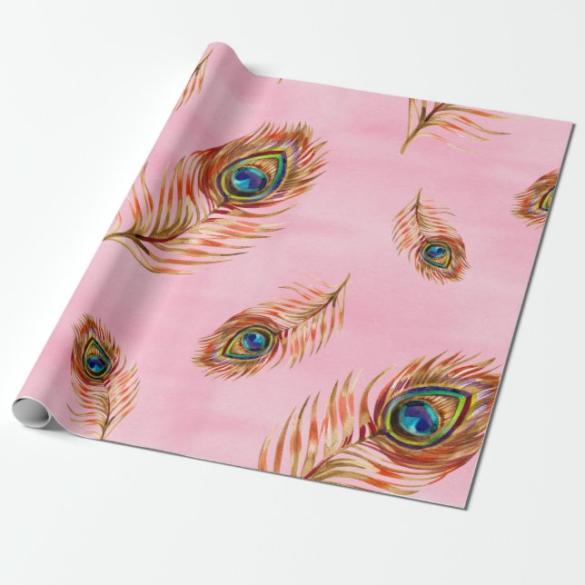 Papier Cadeau Motif d'aquarelle transparente avec plis de paon d (Déroulé)