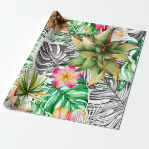 Papier Cadeau Motif d'aquarelle transparente de feuilles tropica