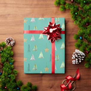 Papier Cadeau Motif d'aquarelle Turquoise pour sapin de Noël