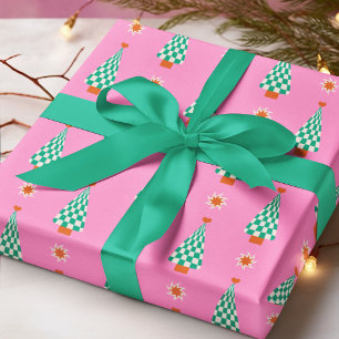 Papier Cadeau Motif d'arbre de Noël à carreaux tendance