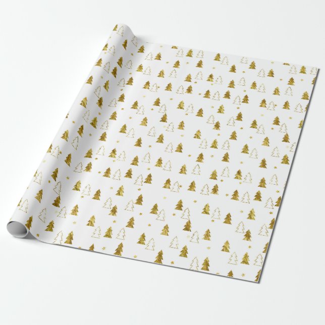 Papier Cadeau Motif d'arbre de Noël en or (Déroulé)