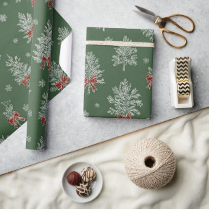 Papier Cadeau Motif d'arbre de Noël en toile verte