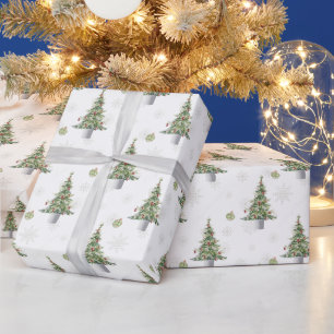 Papier Cadeau Motif d'arbre de Noël et de flocon de neige à l'aq