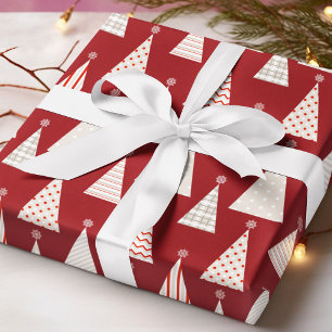 Papier Cadeau Motif d'arbre de Noël géométrique rouge moderne
