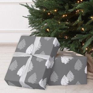 Papier Cadeau Motif d'arbre de Noël gris blanc