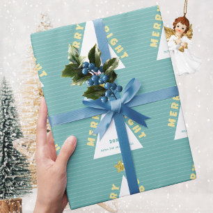 Papier Cadeau Motif d'arbre de Noël minimaliste turquoise