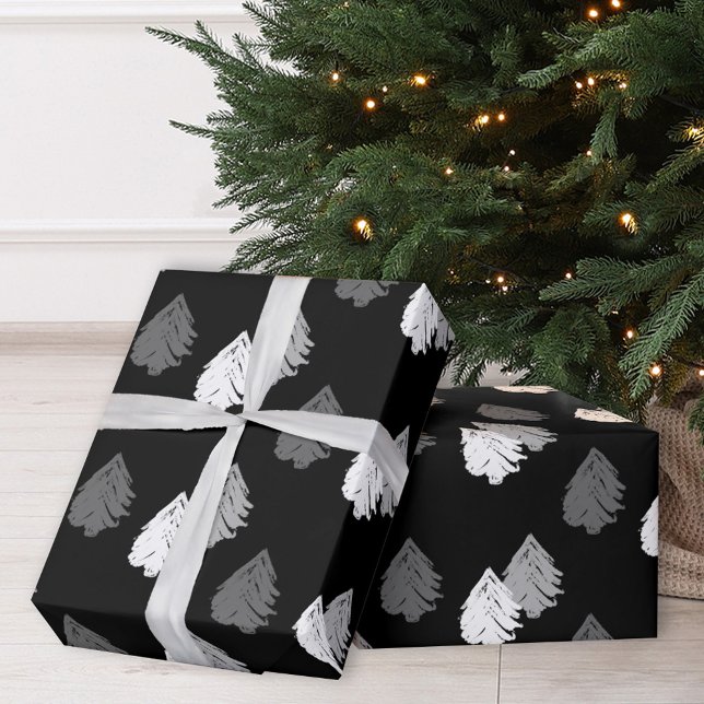 Papier Cadeau Motif d'arbre de Noël noir blanc (Créateur téléchargé)