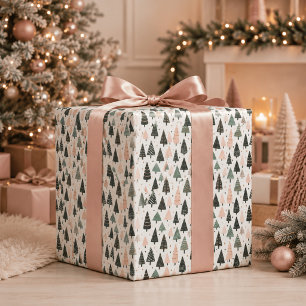 Papier Cadeau Motif d'arbre de Noël rose moderne