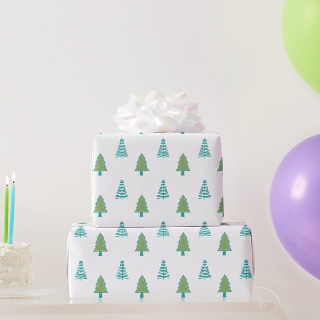 Papier Cadeau Motif d'arbre de Noël vert et bleu (Cadeaux de fête)