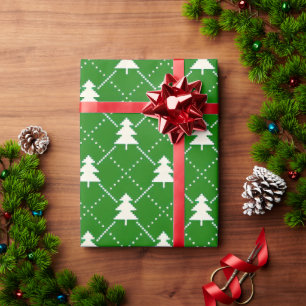 Papier Cadeau Motif d'arbre de Noël vert festif