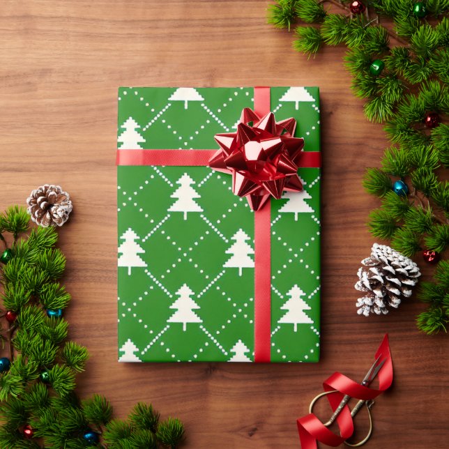 Papier Cadeau Motif d'arbre de Noël vert festif (Cadeau de vacances)
