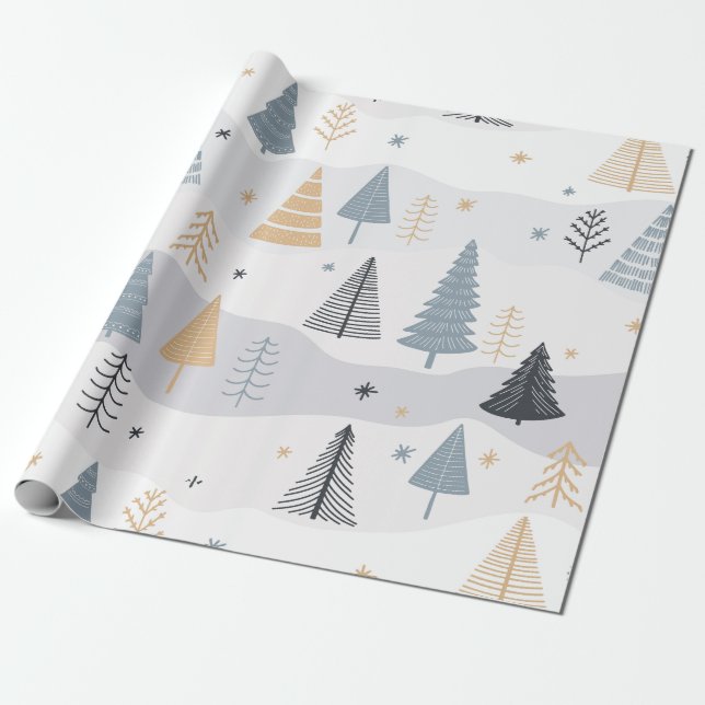 Papier Cadeau Motif d'arbre de pin hivernal boho moderne (Déroulé)