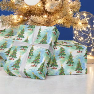 Papier Cadeau Motif d'arbres de Noël à l'encre alcoolique et à l