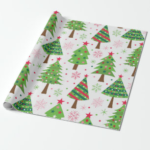 Papier Cadeau Motif d'arbres de Noël verts festifs décoratifs