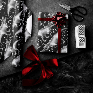 Papier Cadeau Motif d'argent Dinocorn   Imaginaire noir et blanc