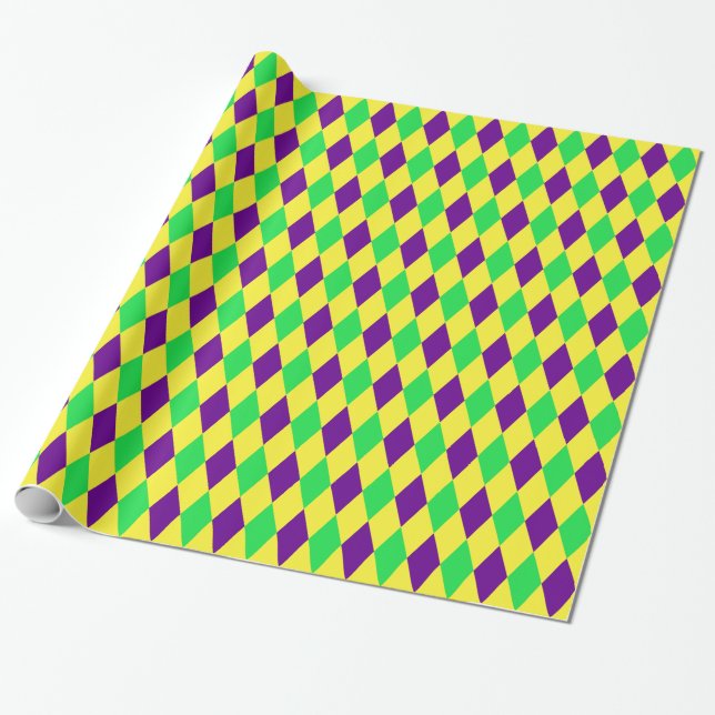 Papier Cadeau Motif d'arlequin vert jaune violet (Déroulé)