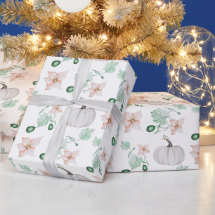 Papier Cadeau Motif d'art aquarelle citrouille blanche