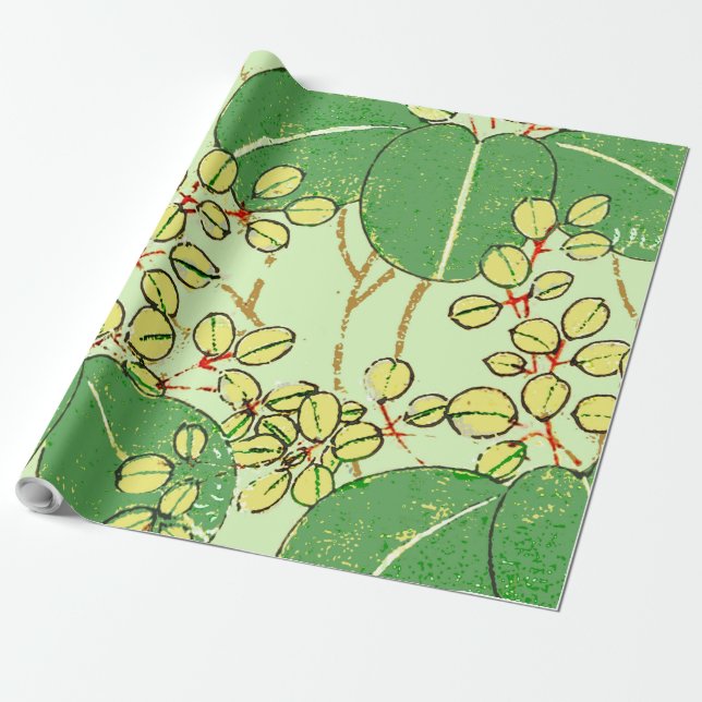 Papier Cadeau Motif d'art botanique floral de la feuille japonai (Déroulé)