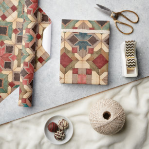Papier Cadeau Motif d'art de bloc de patchwork géométrique vinta