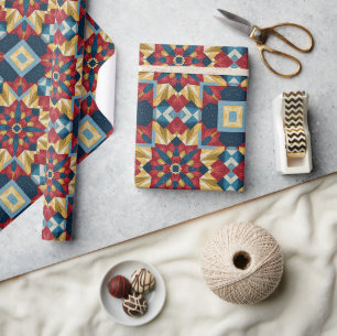 Papier Cadeau motif d'art de bloc de patchwork géométrique vinta