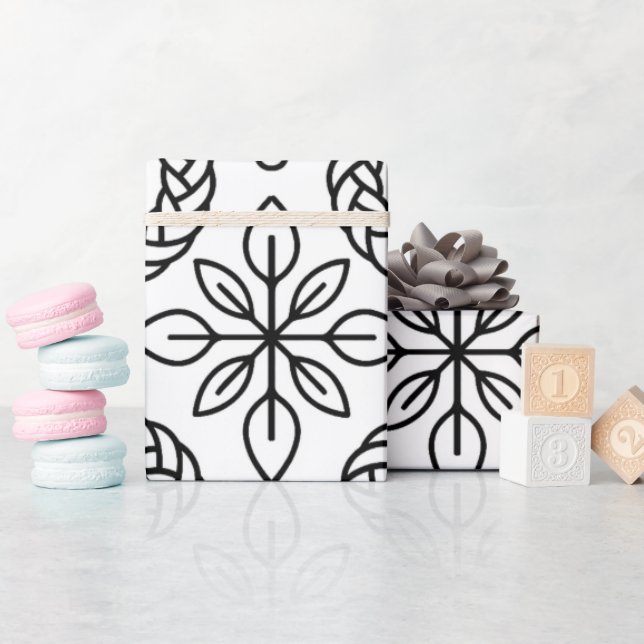 Papier Cadeau Motif d'art en ligne noire et blanche (Baby Shower)