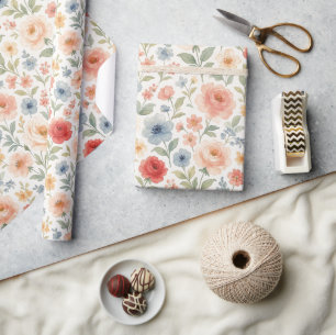 Papier Cadeau Motif d'art floral chic et shabby chic français mi