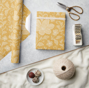 Papier Cadeau Motif d'art floral de feuilles élégantes sur fond