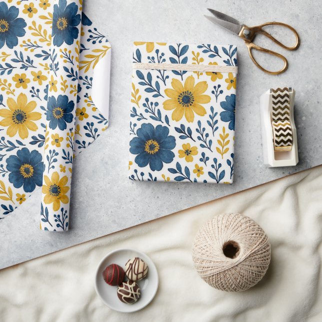 Papier Cadeau Motif d'art floral méditerranéen classique (Artisanat)