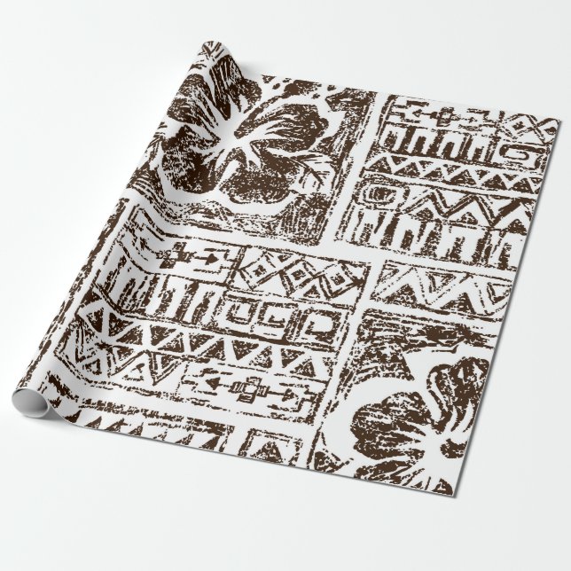 Papier Cadeau Motif d'art tropical autochtone hawaïen (Déroulé)