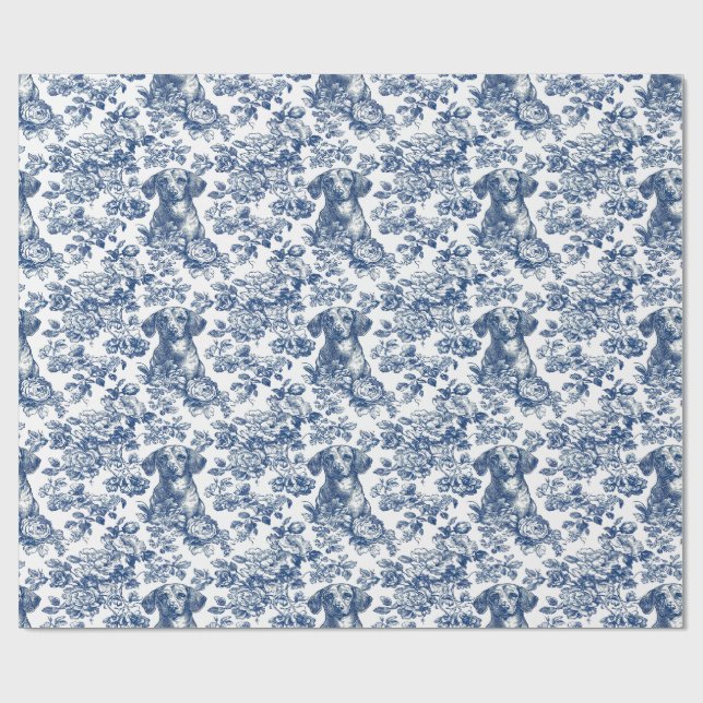 Papier Cadeau Motif Daschund Dog Blue Toile (Plat)