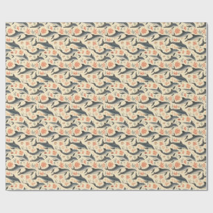 Papier Cadeau Motif dauphin aquarelle côtier océan corail