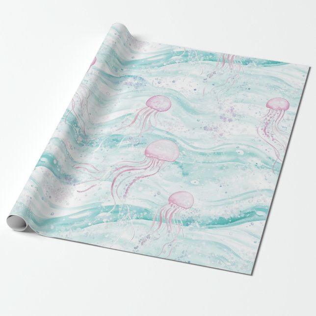 Papier Cadeau Motif d'aventure sous-marine de méduse (Déroulé)