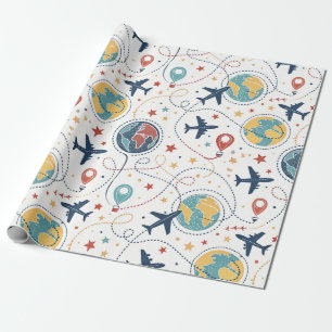 Papier Cadeau Motif d'aviation de voyage mondial (1)