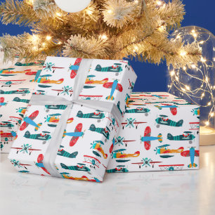 Papier Cadeau motif d'avion rétro vintage