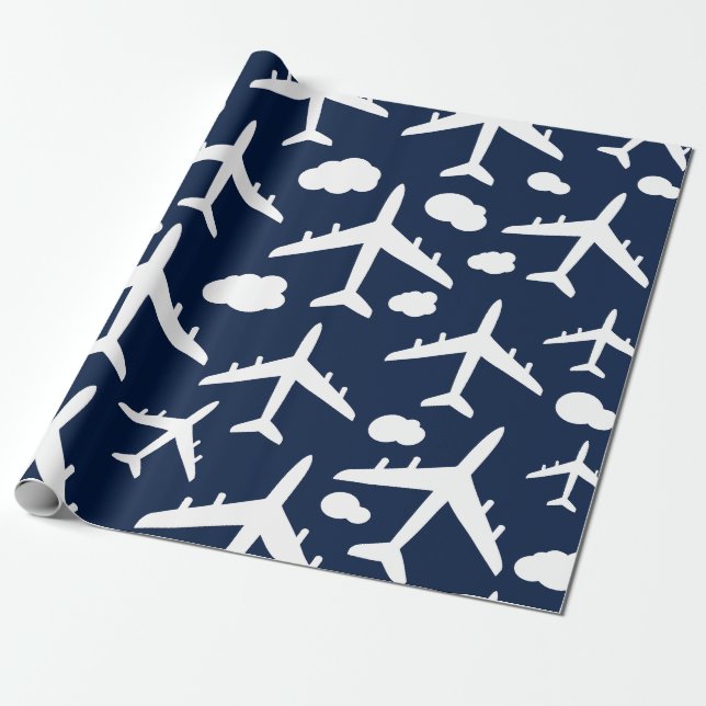 Papier Cadeau Motif d'avion volant bleu (Déroulé)