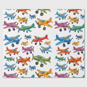 Papier Cadeau Motif d'avions vintage colorés – Aviation rétro