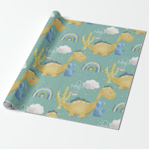 Papier Cadeau Motif De Baby shower Cute Dinosaur Et Cactus