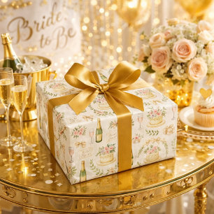 Papier Cadeau Motif de Baby Shower Mariage Gâteau Champagne Past