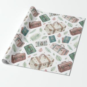 Papier Cadeau Motif de bagages de voyage vintage (1)