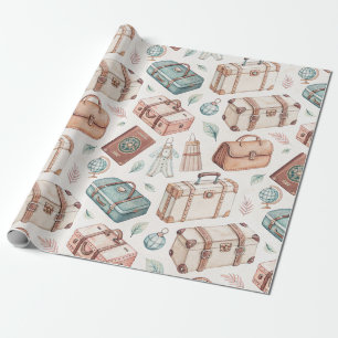 Papier Cadeau Motif de bagages de voyage vintage (2)