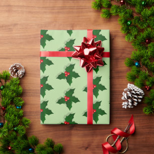 Papier Cadeau Motif de baies de houx pour Noël