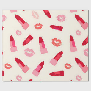 Papier Cadeau Motif de baiser au rouge à lèvres rose